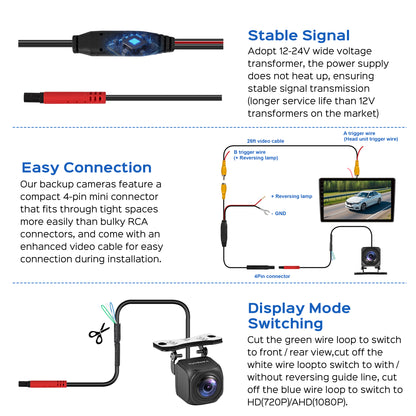 Backup Camera, AHD 1080P Metal Rear View & Front View Camera, 170° Wide Angle Rearview Reversing Camera with Clear Night Vision, IP69 Waterproof Universal Reverse Camera for Car SUV RV Pickup